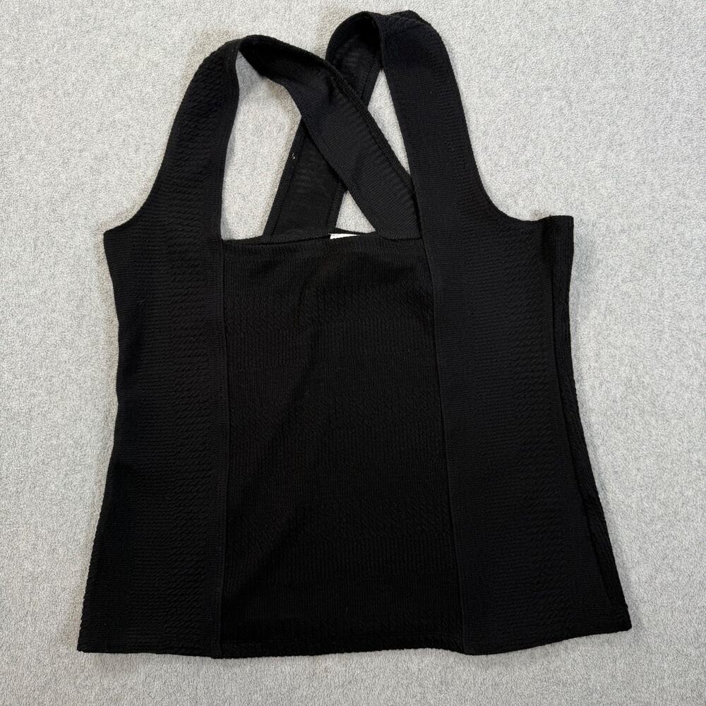 Bohme Criss Cross Tank Top Women's medium Black Ribbed Knit Sleeveless